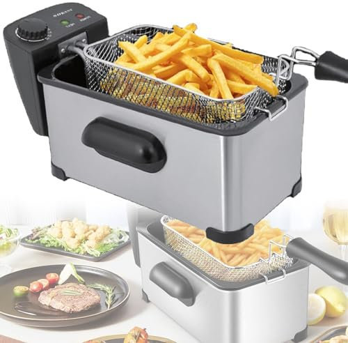 Mcamgiczin Freidora eléctrica,Freidora con Aceite,Freidora eléctrica,freidora Profesional Cuerpo de la freidora, Tapa y serpentín de Calentamiento en Acero Inoxidable -2000W 3,5 L