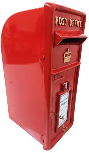 Grande boîte aux lettres traditionnelle en fonte rouge avec détails dorés