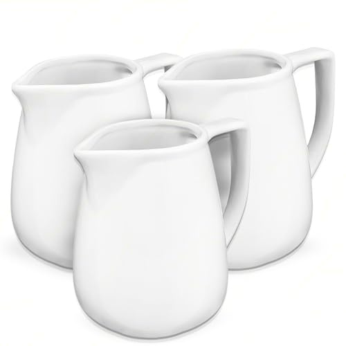 Sicignano | Juego de 3 lecheras medianas de porcelana blanca 130 ml h 7,5 – Perfecto para servir leche o condimentos – Elegante y práctico para uso profesional y doméstico