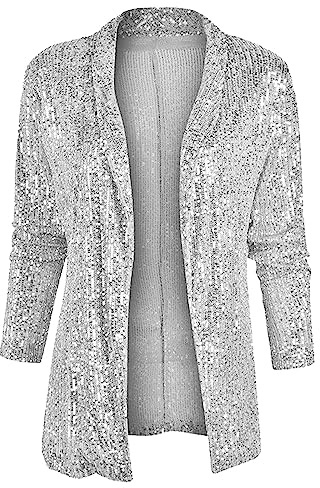 Pailletten Blazer Damen Karneval Glitzer Jacke Langarm Metallic Goldener Sakko Glänzend Jacke Elegant Blazermantel Glänzende Women's Cardigans Festlich Große Größen Glitzer Blazer Party Disco Outfit