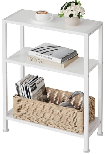 Vantimo Mueble Auxiliar,Pequeña Mesita Mesa Auxiliar para Sofá Espacios Estrechos, Mesa Auxiliar Delgada Mesita de Noche para Sala Estar Dormitorio Oficina Blanco