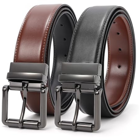 LEACOOLKEY Ceinture réversible en cuir pour homme - Ceinture de travail décontractée - Ceinture 2 en 1 avec boucle rotative double face pour homme, C-noir + marron, 1 ceinture 2 côtés, 55,fit waist