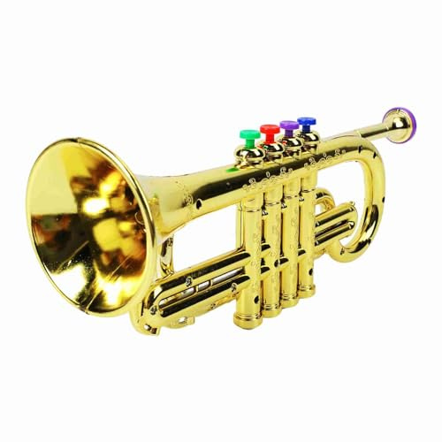 Giocattolo a Tromba per Bambini, Giocattolo a Tromba per Bambini in Oro Ordinazione Esercizio 4 Tasti Colorati Giocattolo a Tromba Strumenti in Ottone Giocattolo Musicale per