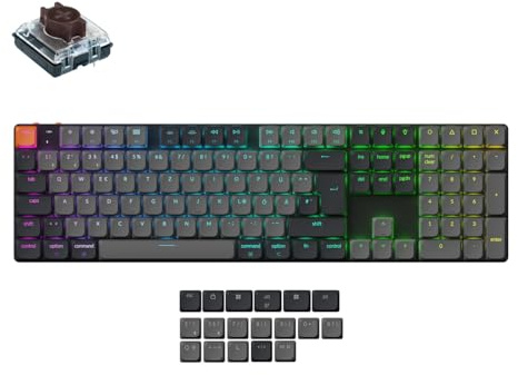 Keychron K5 Version 2 QMK Kabellose Mechanische Tastatur, DE-ISO 100% Layout Full Size QMK Bluetooth Hot-Swap Low-Profile Braun Switches RGB Kompatibel mit Mac Windows Linux