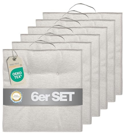 INSPINOVIA Outdoor Stuhlauflagen Stuhlkissen | Wasserabweisende Sitzkissen für Wohn- & Außenbereich | 2er, 4er & 6er Sets | Gartenkissen | Lounge Kissen | 4er Steppung | 40 x 40 cm (Creme, 6er Set)