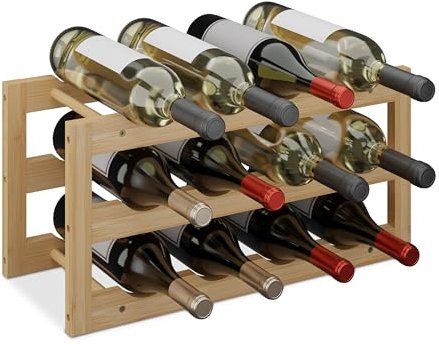 Relaxdays Cantinetta Portabottiglie, Scaffale per 12 Bottiglie di Vino in Orizzontale, HLP 28x56x24 cm, Mensola in bambù