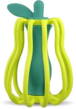 RaZbaby RaZ-Pear Silicone Teether & Rattle Toy – Soft, Flexible & Easy to Hold, Soothing Sounds for Entertainment, Textured for Teething Relief, Nipple-Shaped Stem for Comfort – BPA-Free, 3M+