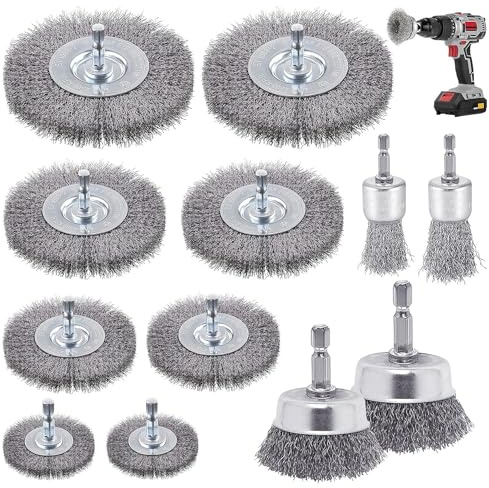 14-Teilig Drahtbürste Bohrmaschine, Drahtbürsten Set 1/4 Zoll Sechskant-Schaft zum Entrosten, Entzundern, Aufrauen und Reinigen, Grob, Gewellt, vielseitige Anwendungsmöglichkeiten