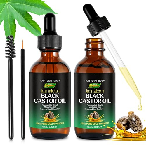 2Pack Jamaican Black Castor Oil for Hair Growth,Thicker Eyelashes & Eyebrows,Organic Castor Oil for Face,Body & Skin,100% Pure Cold Pressed Black Castor Oil,Hair Nourishing Oil
