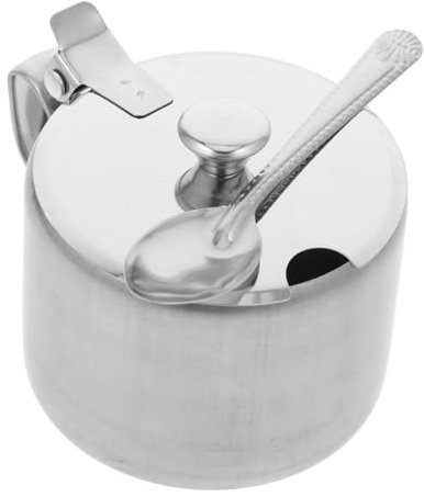Hemobllo Tarro de Condimentos Inoxidable con Tapa y Cuchara - Azucarero Multifuncional, Recipiente de Especias para Cocina, Hogar y Restaurantes, Diseño Compacto y Duradero para Ahorro de Espacio