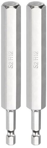 QUARKZMAN 2Pcs H12 Embout de Tournevis à Tête Hexagonale 12mm Métrique Pointe Plate 1/4 Tige Hexagonale 100mm (4) Long Clé à Embout Magnétique Pour Perceuse à Vis, Douille Chromée
