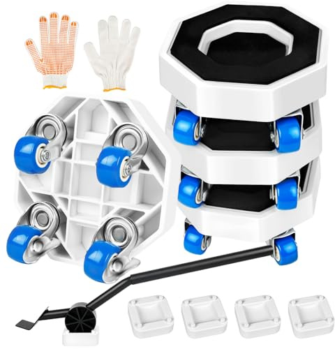 Furniture Moving Wheels with Brake, Heavy Duty Furniture Sliders Set with Pry Bar & 4 Heightening Modules, for Moving Appliance Refrigerator Sofa Washing Machine, Max. load 450 kg (1 Roller)