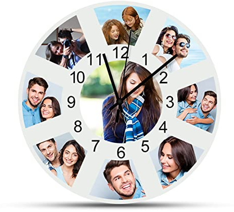 Orologio da parete con foto personalizzato, orologio rotondo silenzioso personalizzato per cucina, soggiorno, camera da letto, orologi personalizzati per anniversario, matrimonio, San Valentino