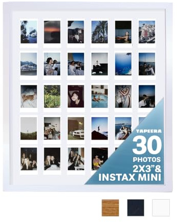 Tapeera Cornice Collage Foto in Legno per Fujifilm Instax Mini – 30 Aperture Grande Cornice Collage per Parete – Non Compatibile con Pellicola Polaroid