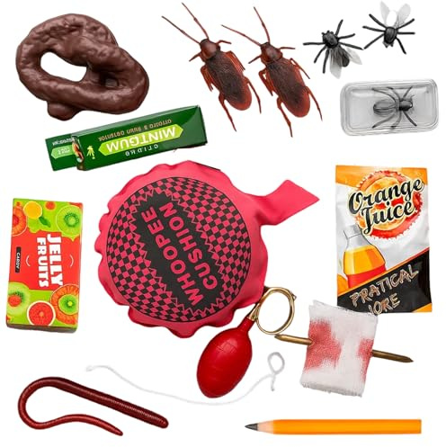 14-Piece Prank Kit for Adults and Kids, Hilarious Pranks Including Whoopee Cushion and Fake Poo, Perfect for April Fools Day, Halloween and Birthday Parties