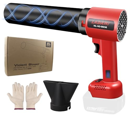 LADAMI Akku-Laubbläser, 4-Gang Luftgeschwindigkeit Elektrischer Laubbläser, 500000 U/min,Akku-Bläser kompatibel mit Makita、Einhell、Bosch 18V Akkus Elektrischer Gebläse für Garten, Laub,Staub & Schnee