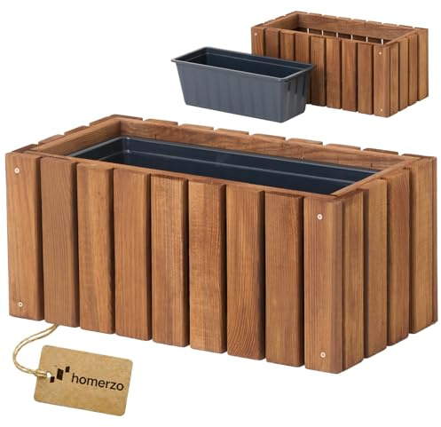 HOMERZO Fioriera in legno, rettangolare, marrone, impregnata, con inserto in plastica rimovibile, per balcone, giardino e terrazza (verticale marrone, 45 x 23 H20)