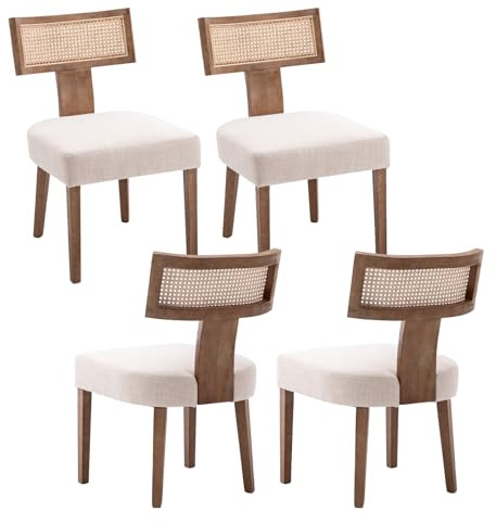 chairus Köks matstolar trä uppsättning med 4 stoppade sidostolar armlös hörnstol med rottingryggstöd (beige-4)