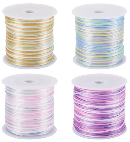 Craftora 4 Rollen 1 mm Nylonfaden Segment gefärbte Rattail-Satinschnüre Armband Schnur für DIY Handwerk Makramee Schnur Halsketten Schmuckherstellung