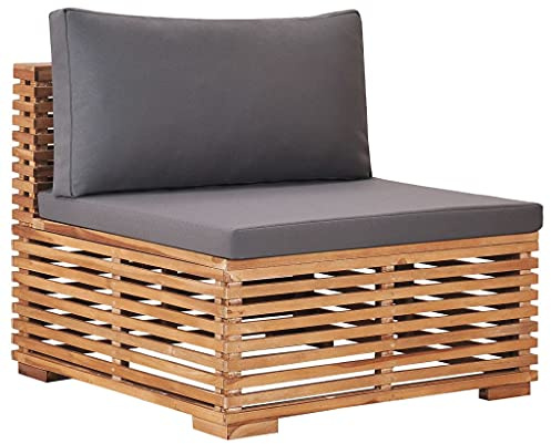 QJBSAVVA Gartensofa Teak Massivholz 69,5 cm Outdoor Sofa mit Grauen Auflagen Lattendesign Wetterfest & Langlebig Modernes Gartenmöbel Balkon Terrasse