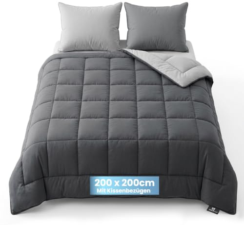 Slaapspeciaal Bettdecke ohne Bezug 200x200 - Ganzjahresdecke [Wärmeklasse 2] Steppdecke mit Gelfasern für Daunengefühl [Softcell Füllung] - Grau
