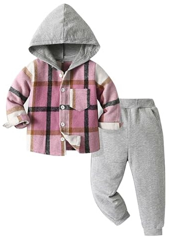 Flicka plusstorlek jumpsuit höst, koreansk unisex version av Harlan byxor Casual Hooded rutig kostym jacka flicka kostym blå, rosa, 6-7 �r