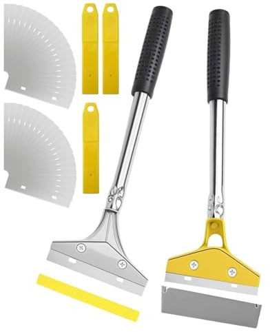 LOZTBUE Grattoir Vitre et Plancha Professionnel avec 30 Lames Rechange Gratuite Grattoir Peinture Papier Peint Long Manche pour Fenetre Carrelage Table Cuisson Nettoyage Raclette Cutter Antiadhésif