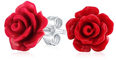Romantische Zarte Rosa Blau Gelb Grün Schwarz Lila Weiß Rot Blühende 3D Geschnitzte 10MM Rosenblumen Ohrstecker Für Frauen Teenager Leichtgewicht