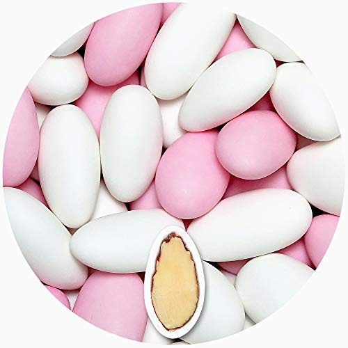 EinsSein 1kg dragées mariage amandes Gracile Mix midi blanc-rose terne | dragees baptême, communion, célébrer, fête, candybar | Cadeaux pour les invités mariage | Bonbon aux Amande | Badem sekeri