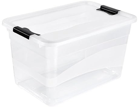 keeeper Aufbewahrungsbox mit Deckel und Schiebeverschluss, 59,5 x 39,5 x 34 cm, 52 l, Cornelia, Transparent