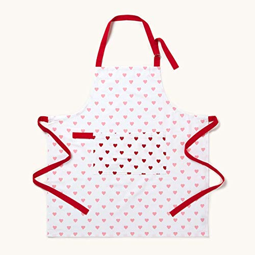 HOMESCAPES - Pure Cotton Unisex Apron with Pocket - Hearts - Red Pink - 80 x 85 cm - Fully Coordinated Washable Kitchen Linen