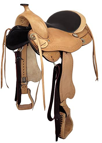 A&M Reitsport Baumloser Westernsattel Omaha Eco aus Büffelleder, wechselbares Kopfeisen, Größe 17 Zoll
