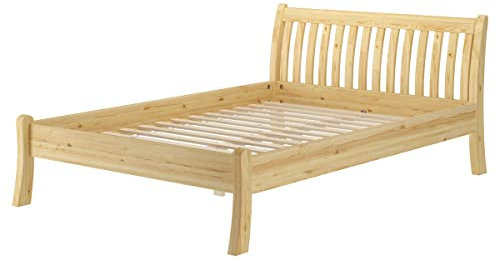 Erst-Holz®Seniorenkieferbett Doppelbett 140x200 cm geschwungen massiv Natur Zubehör wählbar V-60.61-14Rollrost inkl.