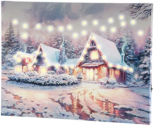 infactory Weihnachtsbild: Wandbild Winterdorf mit LED-Beleuchtung, 40 x 30 cm (LED Winterbild, Winterbild mit Beleuchtung, Weihnachtsbeleuchtung)