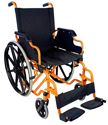 Mobiclinic®, Sedia a Rotelle Pieghevole, Carrozzina, Giralda, Marchio europeo, Marcatura CE, Leggerissima, Poggiapiedi Rimovibili, Braccioli Ribaltabili, Seduta 46 cm, Colore Arancione