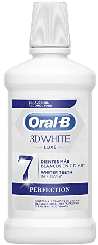 Oral-B 3D White Luxe Perfección Enjuague Bucal Sabor Menta Limpia 500 ml, Enjuague Bucal Sin Alcohol