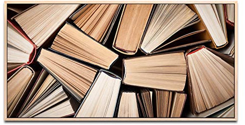 Bücher ca. 130x70cm Wandbild inklusive Schattenfugenrahmen naturfarbend - Panorama Leinwand Bild XXL Format Wandbilder Wohnzimmer Wohnung Deko Kunstdrucke