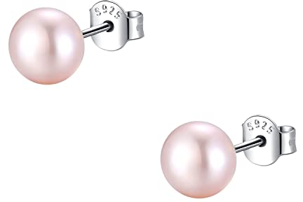 Süßwasser-Zuchtperlen Süßwasserperlen Ohrringe Perlenohrstecker Lila Echt 925 Silber Perlenohrringe Stecker Abgeflacht Damen Mädchen 8-8.5 MM