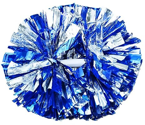 Hooshing 2 Pack Cheerleading Pom Poms Blue and Silver with Baton Plastic Handle for Team Spirit Sports Dance Cheering