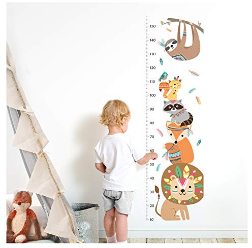 Little Deco Wandtattoo Messlatte 150cm Löwe Waschbär Safari DL351