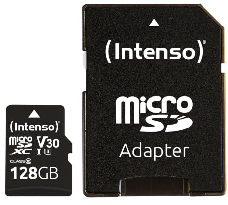 Intenso Professional microSDXC 128GB Class 10 UHS-I, U3, V30 Speicherkarte inkl. SD-Adapter (bis zu 100 MB/s), schwarz