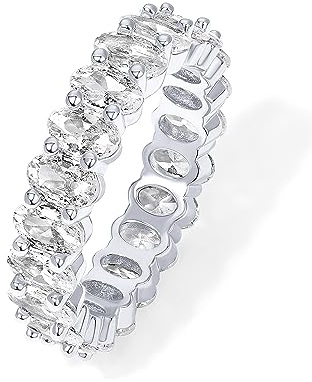 PAVOI 14K White Gold Plated Rings Oval Cubic Zirconia Love Ring | 5mm Stackable for Women Size 6