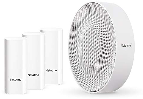 Netatmo Sensori Intelligenti per Porte e Finestre Netatmo, wireless, monopezzo, confezione da 3, rilevamento di vibrazione, DTG-IT+Netatmo NIS01-IT Sirena Interna Intelligente, Wireless, 110 dB