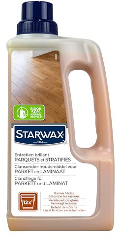 STARWAX - Glanzpflege für Parkett- und Laminatböden - Reinigt und frischt den Glanz auf - Rutschfest - Kein Nachspülen - 1 l - Bis zu 750 m² | Reinigt und bringt Glanz zurück, kaschiert Kratzer, rutschfest, ohne Nachspülen, bis zu 750 m²