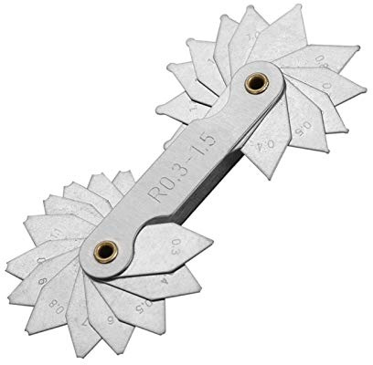 Tyenaza Medidor de Radio, Medidor Filetes Radio Acero Inoxidable, Herramienta de MedicióN CóNcava PortáTil Convexa, Herramienta de Medición de Rosca Métrica Acero Inox, para Medir el Radio(R0.3-1.5MM)