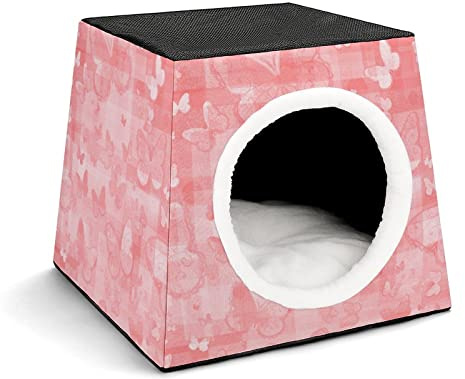 Printed Pet House for Cats or Small Dogs Indoor Cat Bed Sofa Outdoor Cat Cube Condo Pink Butterfly