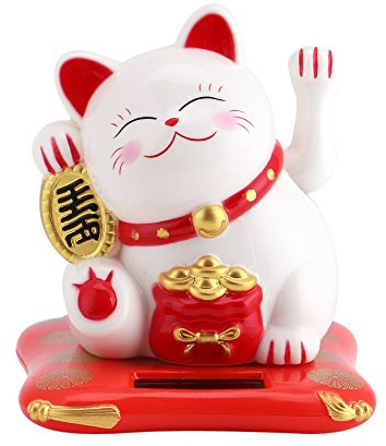Chat Porte-bonheur Maneki Neko Chat Ondulant Solaire Chat Chanceux Fortune Cat avec Bras Agitant Chat porte-bonheur Feng Shui pour les magasins, les restaurants et la décoration de la maison(blanc)