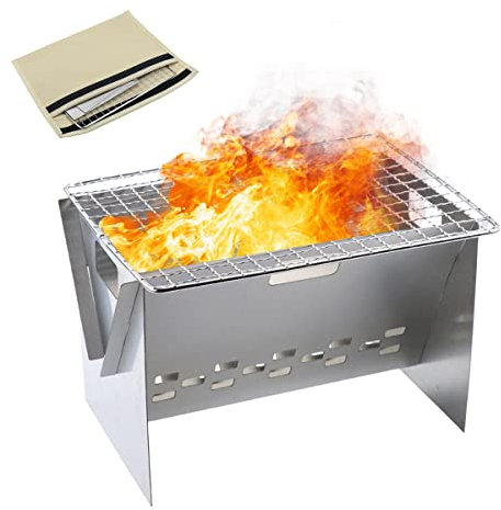 Holzkohlegrill Edelstahl BBQ Outdoor Holzkohlegrill, Tragbarer Klappbar Standgrill für Picknick Camping, Reisegrill Minigrill Tischgrill Leicht zu Reinigen für Patio-Partys, Picknick Garten