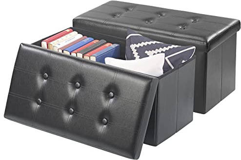 infactory Sitzbank mit Boxen: 2er-Set Faltbare 2in1-Sitzbänke und -truhen, 80 l, bis 300 kg, schwarz (Hocker-Boxen, Falt-Hocker mit Stauräumen)