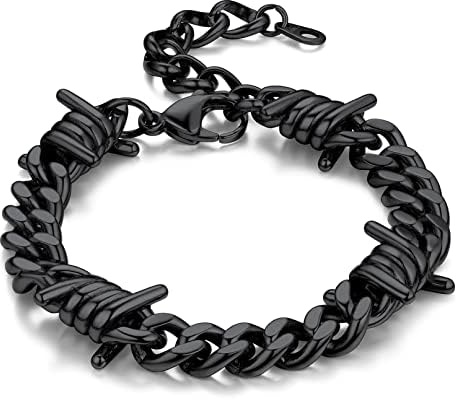 Bandmax Armband Herren Edelstahl Panzerkette Armbänder Männer Dornen Gliederarmband 5/7/9/12mm Kubanisch Kettenarmband Silber/Gold/Schwarz Armreif Armkette Modeschmuck für Geburtstag